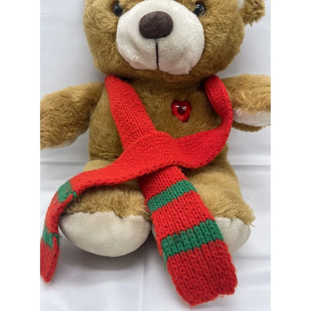 VINTAGE 1986 IPM BROWN MUSICAL CHRISTMAS TEDDY BEAR SCARF STUFFED ANIMAL 16